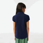 Girls Lacoste V0ZN2951 Navy Blue 166 Scalloped Collar Mini Pique Polo - Image 3