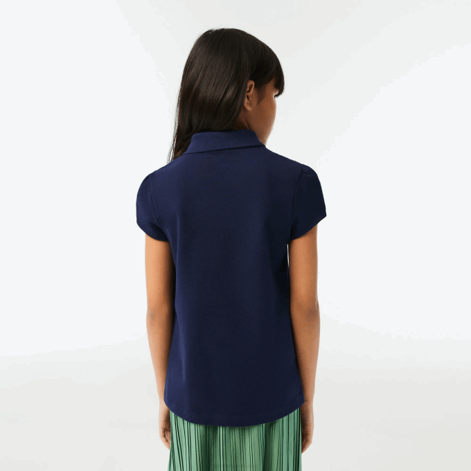 Girls Lacoste V0ZN2951 Navy Blue 166 Scalloped Collar Mini Pique Polo - Image 3