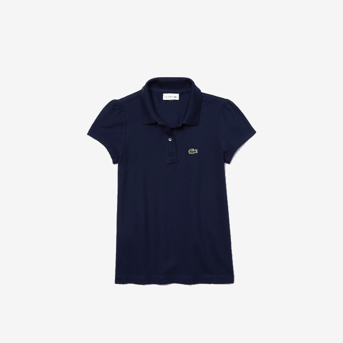 Girls Lacoste V0ZN2951 Navy Blue 166 Scalloped Collar Mini Pique Polo - Image 4