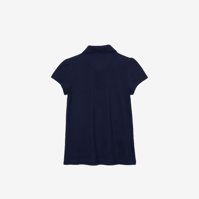 Girls Lacoste V0ZN2951 Navy Blue 166 Scalloped Collar Mini Pique Polo - Image 5