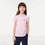Girls Lacoste V0ZN2961 Pink Z4H Scalloped Collar Mini Pique Polo