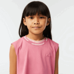 Girls Lacoste V0ZN3017 Pink 2R3 Cotton Jersey Sleeveless T-Shirt - Image 2