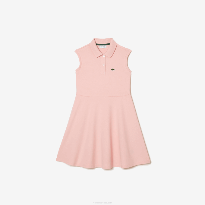 Girls Lacoste V0ZN3077 Pink KF9 Fit and Flare Stretch Pique Polo Dress - Image 1
