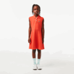 Girls Lacoste V0ZN3078 Orange 02K Fit and Flare Stretch Pique Polo Dress