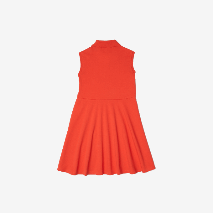 Girls Lacoste V0ZN3078 Orange 02K Fit and Flare Stretch Pique Polo Dress - Image 5