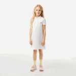 Girls Lacoste V0ZN3082 White 001 Cotton Polo Dress