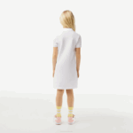 Girls Lacoste V0ZN3082 White 001 Cotton Polo Dress - Image 3