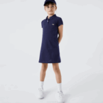 Girls Lacoste V0ZN3083 Navy Blue 166 Cotton Polo Dress