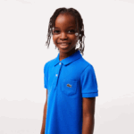 Girls Lacoste V0ZN3084 Blue KXB Cotton Polo Dress - Image 2