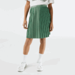 Girls Lacoste V0ZN3090 Khaki Green KX5 Pleated Jersey Skirt - Image 2