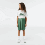 Girls Lacoste V0ZN3090 Khaki Green KX5 Pleated Jersey Skirt