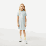 Girls Lacoste V0ZN3092 Light Green White DJ3 Check Print Organic Cotton Polo Dress
