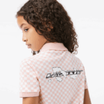 Girls Lacoste V0ZN3093 Pink White NW5 Check Print Organic Cotton Polo Dress - Image 2