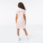 Girls Lacoste V0ZN3093 Pink White NW5 Check Print Organic Cotton Polo Dress - Image 3