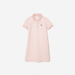 Girls Lacoste V0ZN3093 Pink White NW5 Check Print Organic Cotton Polo Dress - Image 4