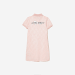 Girls Lacoste V0ZN3093 Pink White NW5 Check Print Organic Cotton Polo Dress - Image 5