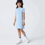 Girls Lacoste V0ZN3094 Blue HBP Cotton Polo Dress