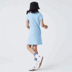 Girls Lacoste V0ZN3094 Blue HBP Cotton Polo Dress - Image 3