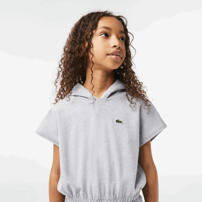 Girls Lacoste V0ZN3095 Grey Chine CCA Stretch Pique Sleeveless Sweater Dress - Image 2