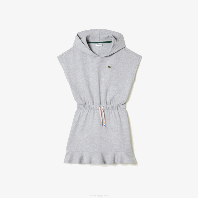 Girls Lacoste V0ZN3095 Grey Chine CCA Stretch Pique Sleeveless Sweater Dress - Image 4