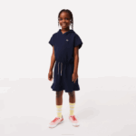 Girls Lacoste V0ZN3096 Navy Blue 166 Stretch Pique Sleeveless Sweater Dress