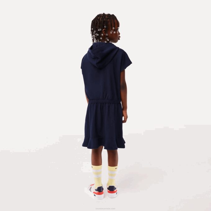 Girls Lacoste V0ZN3096 Navy Blue 166 Stretch Pique Sleeveless Sweater Dress - Image 3