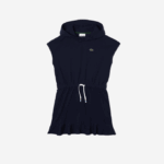 Girls Lacoste V0ZN3096 Navy Blue 166 Stretch Pique Sleeveless Sweater Dress - Image 4