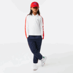 Girls Lacoste V0ZN3144 White Red 7HU Contrast Band Zip Polo - Image 2
