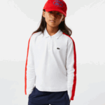 Girls Lacoste V0ZN3144 White Red 7HU Contrast Band Zip Polo