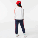 Girls Lacoste V0ZN3144 White Red 7HU Contrast Band Zip Polo - Image 3