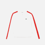 Girls Lacoste V0ZN3144 White Red 7HU Contrast Band Zip Polo - Image 5