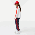 Girls Lacoste V0ZN3144 White Red 7HU Contrast Band Zip Polo - Image 7