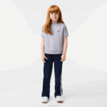 Girls Lacoste V0ZN3156 Grey Chine CCA Pleated Back Cotton Fleece T-Shirt - Image 2
