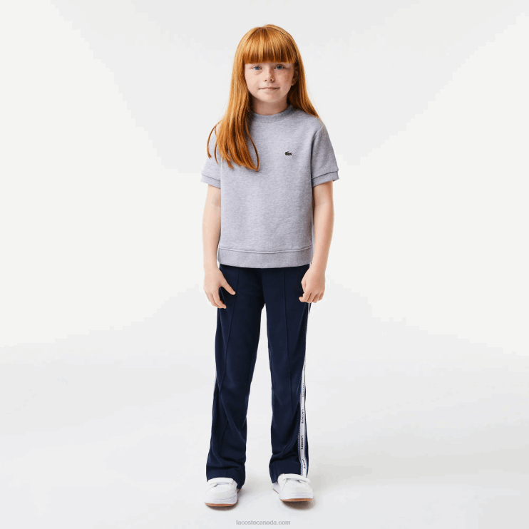 Girls Lacoste V0ZN3156 Grey Chine CCA Pleated Back Cotton Fleece T-Shirt - Image 2