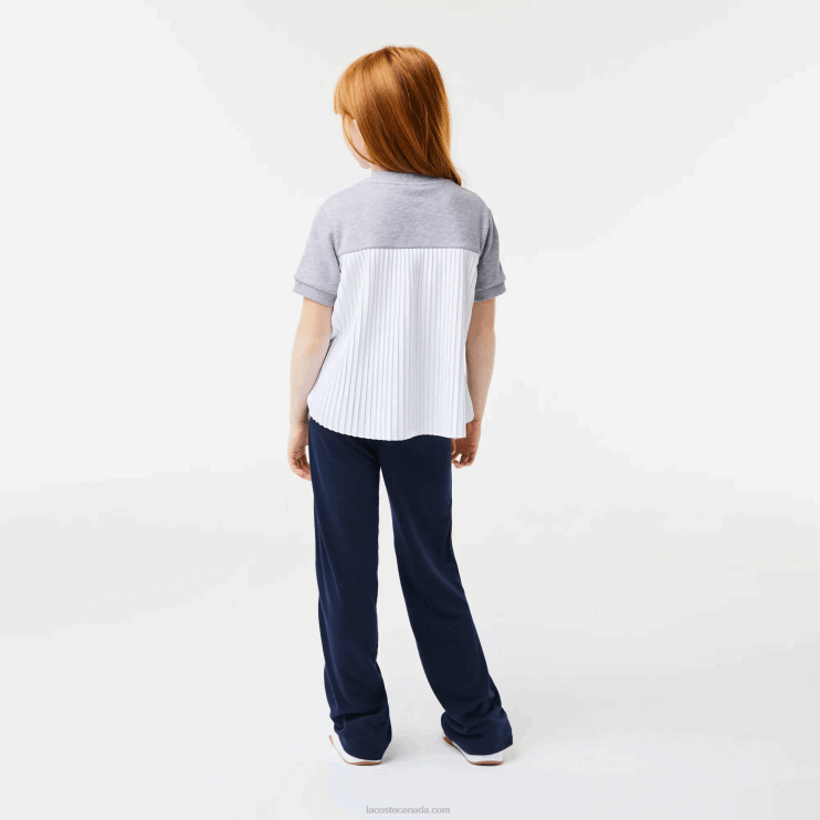 Girls Lacoste V0ZN3156 Grey Chine CCA Pleated Back Cotton Fleece T-Shirt - Image 3