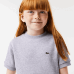 Girls Lacoste V0ZN3156 Grey Chine CCA Pleated Back Cotton Fleece T-Shirt - Image 4