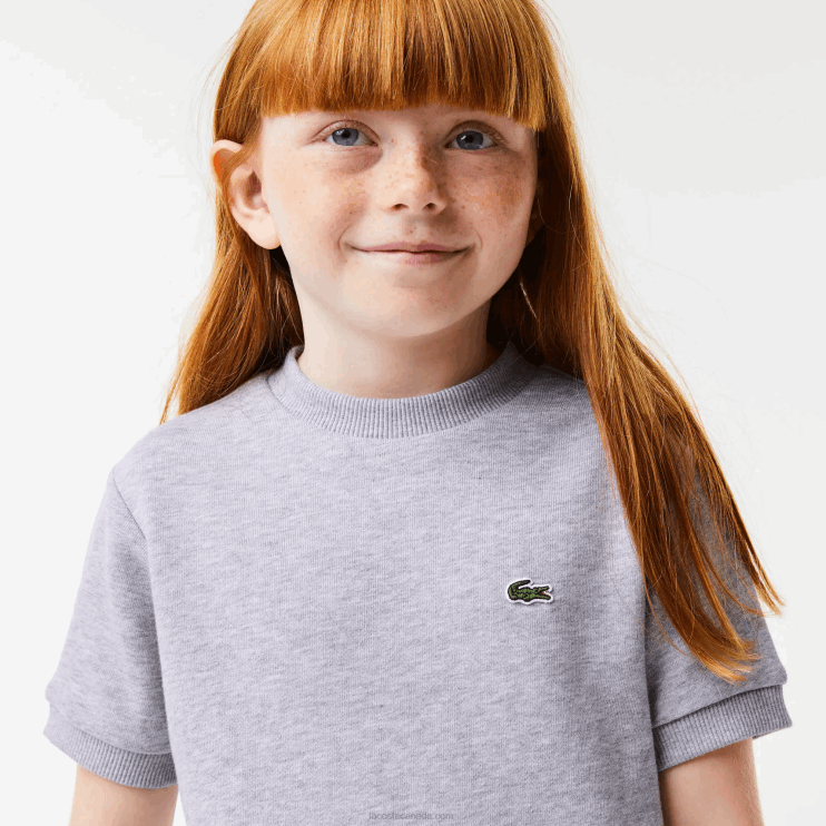 Girls Lacoste V0ZN3156 Grey Chine CCA Pleated Back Cotton Fleece T-Shirt - Image 4