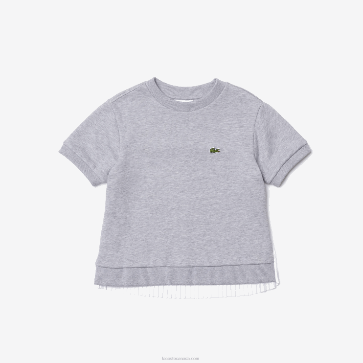 Girls Lacoste V0ZN3156 Grey Chine CCA Pleated Back Cotton Fleece T-Shirt - Image 5
