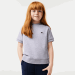 Girls Lacoste V0ZN3156 Grey Chine CCA Pleated Back Cotton Fleece T-Shirt - Image 7