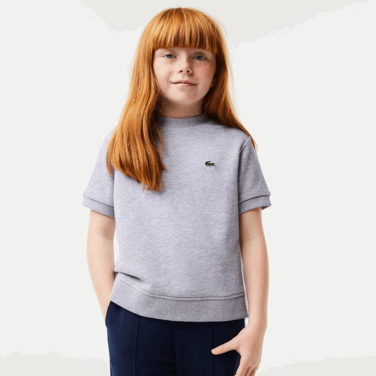 Girls Lacoste V0ZN3156 Grey Chine CCA Pleated Back Cotton Fleece T-Shirt - Image 7