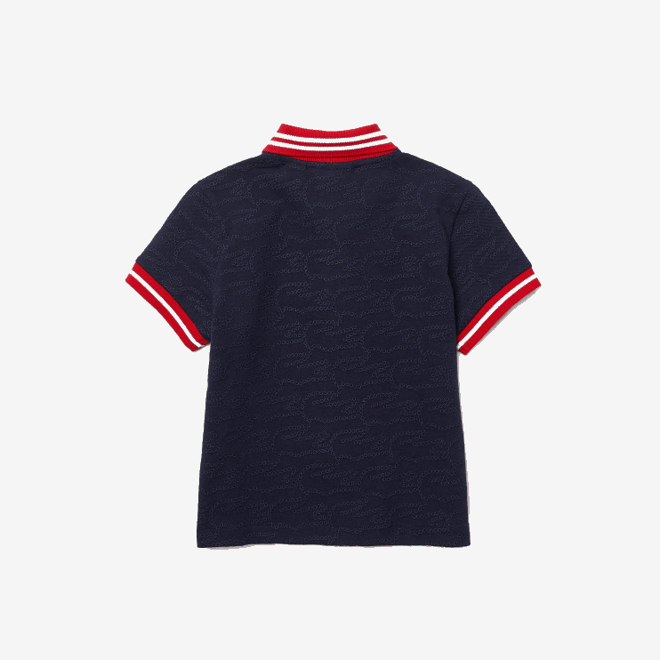 Girls Lacoste V0ZN3164 Navy Blue Red White GTF Crocodile Embroidery Pique Polo - Image 2