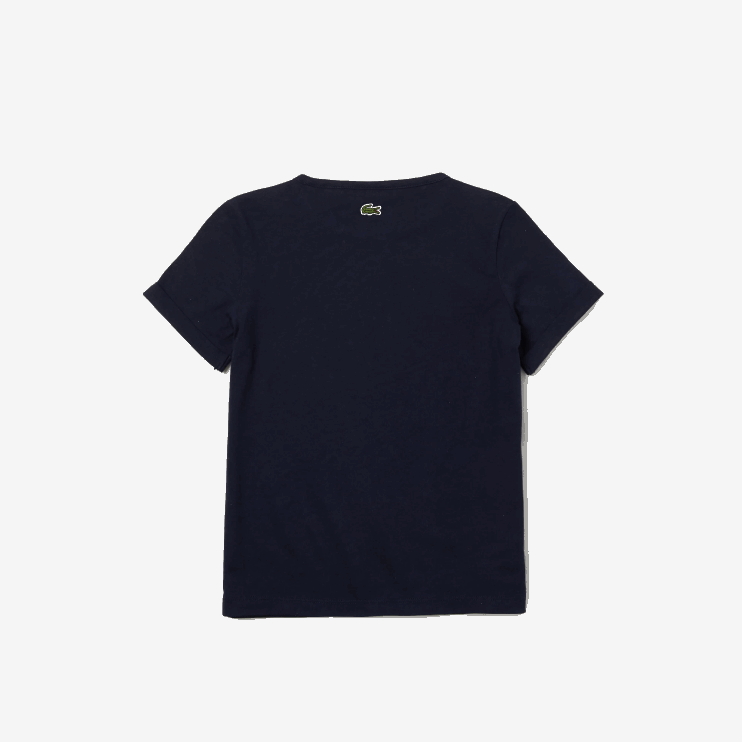 Girls Lacoste V0ZN3175 Navy Blue 166 Crocodile Crew Neck Cotton T-Shirt - Image 2