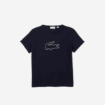 Girls Lacoste V0ZN3175 Navy Blue 166 Crocodile Crew Neck Cotton T-Shirt