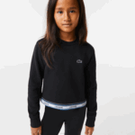 Girls Lacoste V0ZN3206 Black 031 Printed Band Short Sweatshirt