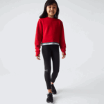 Girls Lacoste V0ZN3232 Black 031 Printed Waist Leggings - Image 2
