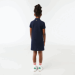 Girls Lacoste V0ZN3268 Navy Blue 166 Holiday Organic Cotton Polo Dress - Image 3