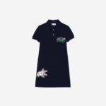 Girls Lacoste V0ZN3268 Navy Blue 166 Holiday Organic Cotton Polo Dress - Image 5