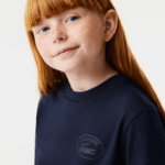 Girls Lacoste V0ZN3270 Navy Blue 166 Contrast Waist Cotton Jersey Dress - Image 4