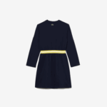 Girls Lacoste V0ZN3270 Navy Blue 166 Contrast Waist Cotton Jersey Dress - Image 6