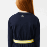 Girls Lacoste V0ZN3270 Navy Blue 166 Contrast Waist Cotton Jersey Dress - Image 7